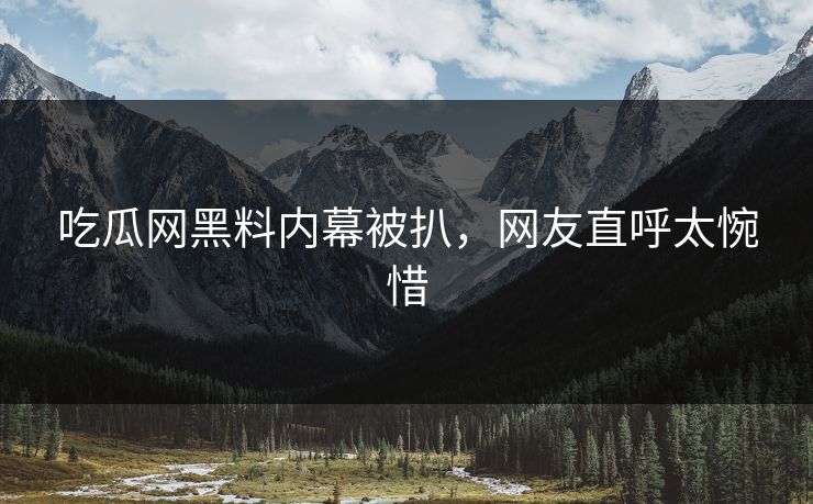 吃瓜网黑料内幕被扒，网友直呼太惋惜