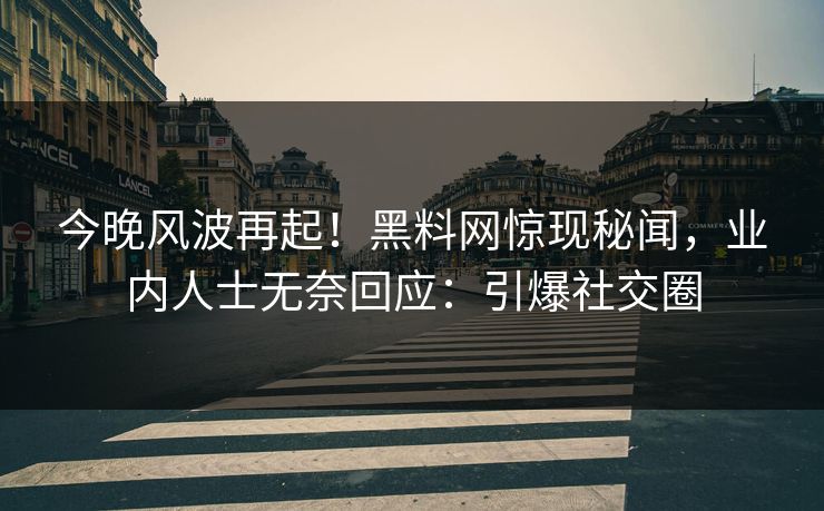 今晚风波再起！黑料网惊现秘闻，业内人士无奈回应：引爆社交圈