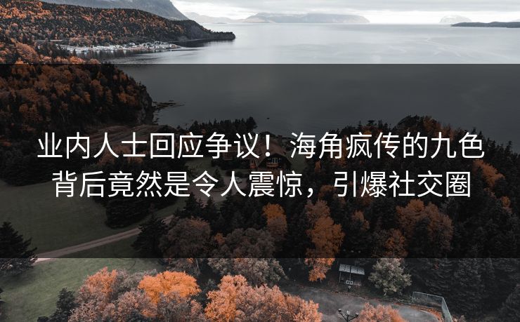 业内人士回应争议！海角疯传的九色背后竟然是令人震惊，引爆社交圈