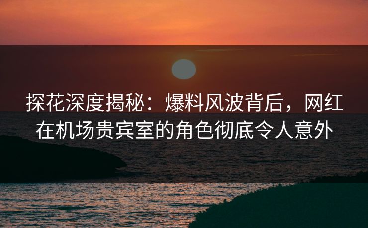 探花深度揭秘：爆料风波背后，网红在机场贵宾室的角色彻底令人意外