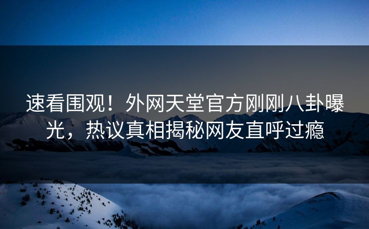 速看围观！外网天堂官方刚刚八卦曝光，热议真相揭秘网友直呼过瘾